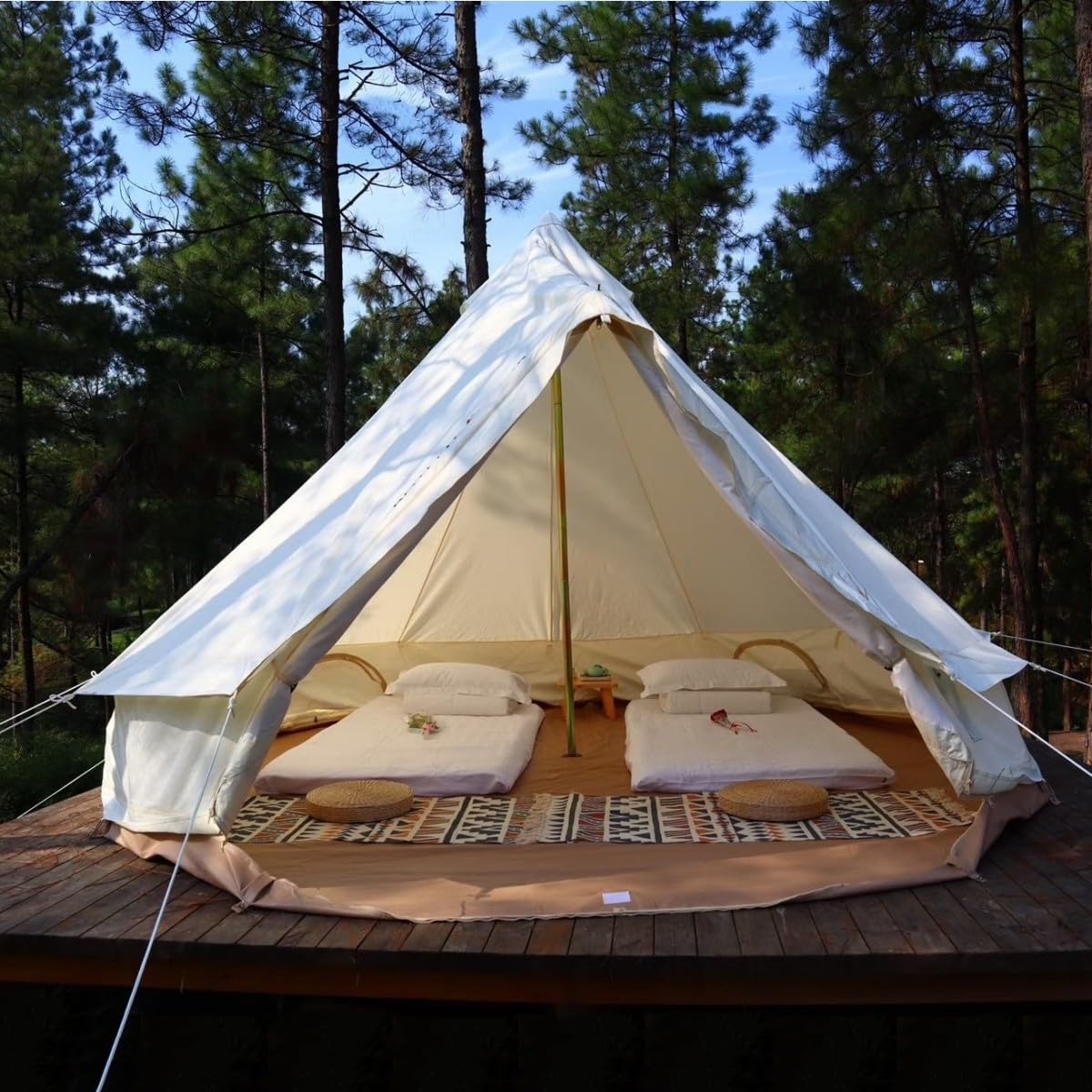Outdoor Family Camping Safari Glamping Waterproof Luxury 3/4/5/6M Yurt Bell Tent With Mesh Screen (Off White Oxford, 6M)