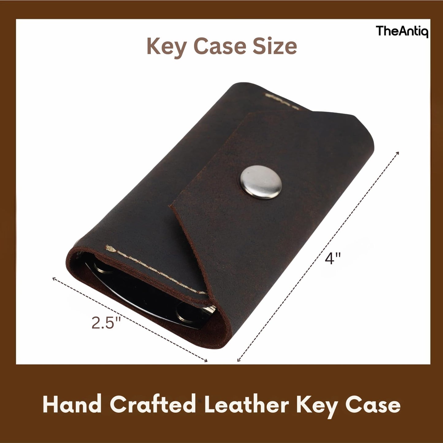 TheAntiq Genuine Leather Key Organizer Wallet – Compact Key Holder Case with 6 Hooks & Cash Pocket, Snap Closure Keychain with Carabiner for Car & Home Keys, Brown