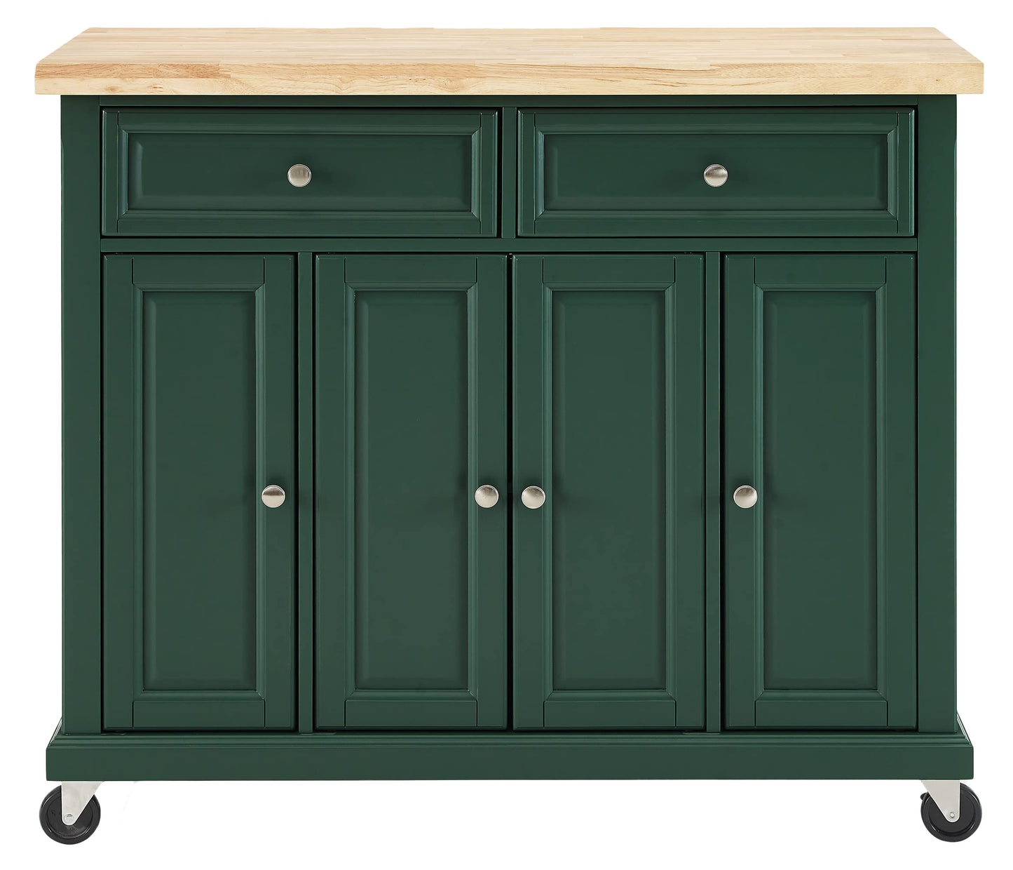 Crosley Furniture Madison Madison Rolling Kitchen Island Cart, Microwave Stand, Coffee Bar, with Shelves and Drawers, Emerald Green