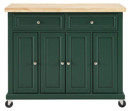 Crosley Furniture Madison Madison Rolling Kitchen Island Cart, Microwave Stand, Coffee Bar, with Shelves and Drawers, Emerald Green