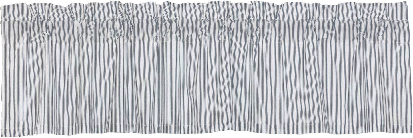 VHC Brands Sawyer Mill Blue Valance Curtain Lined Stripe for Kitchen or Dining Room Windows 16x72