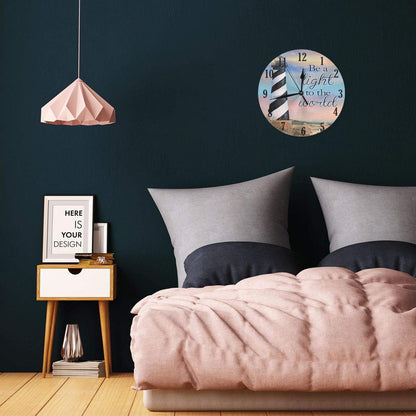 KiuLoam Summer Coastal Lighthouse Round Wall Clock, Silent Non-Ticking, Battery Operated, Easy to Read Decorative Art