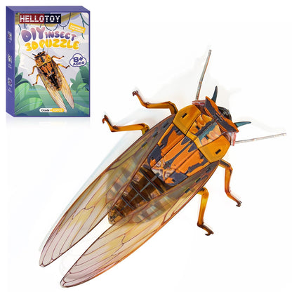 HELLOTOY 3D Acrylic Insects Puzzles DIY Bug Model Kit for Teenagers Educational Display Nature Decoration Figurine Sculpture (Cicada)