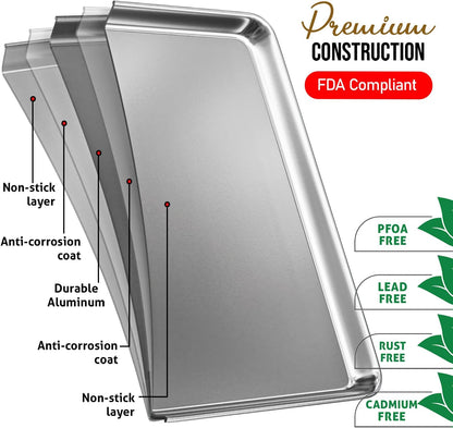 Eatex Aluminum Baking Sheet - 9x13 Steel Baking Pan, Nonstick, Warp and Rust Resistant Cookie Sheets