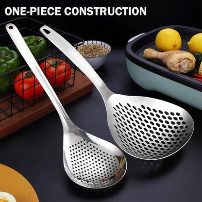 KAYCROWN Skimmer Slotted Spoon, 2 Pack Stainless Steel Pasta Spider Strainer Skimmer Ladle Spoon for Frying and Cooking, Frying Strainer, Kitchen Cooking Colander