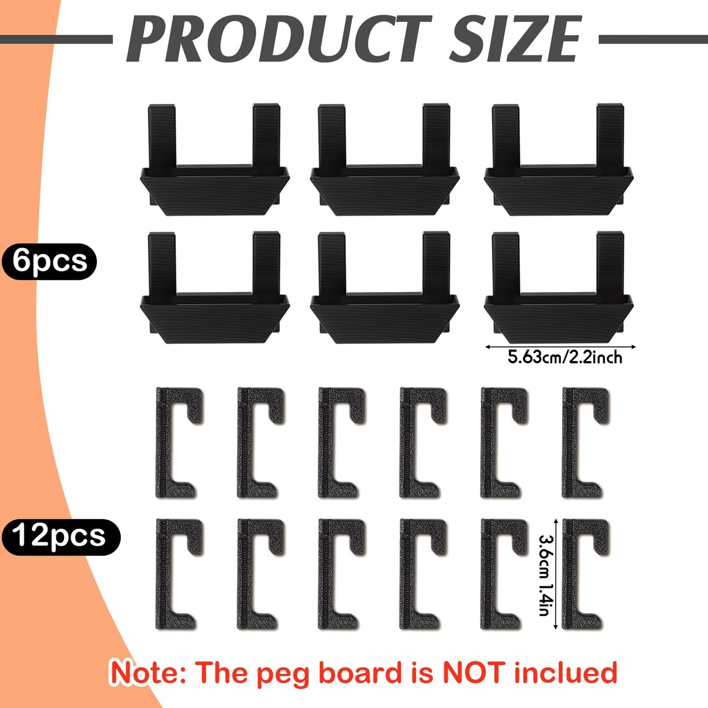 Novabright 6 Pack Vertical Slot Pegboard Tool Holders, Plastic Pegboard Organizer Hooks for Craft Room, Sewing Room, Office, Scissors, Rulers, Pens, and Supplies (Black)