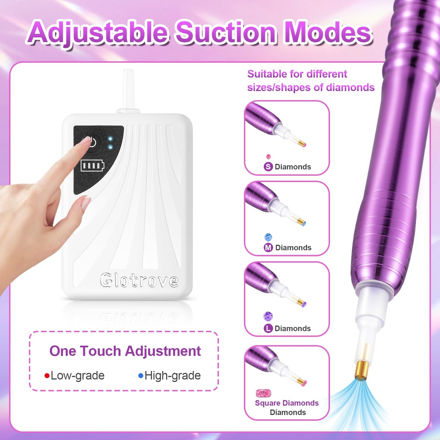 Glotrove Electric Diamond Painting Pen, Diamond Art Pens No Wax Needed, Accessories Tool Vacuum Drill Pen with Adjustable Suction Levels for Setting Stones