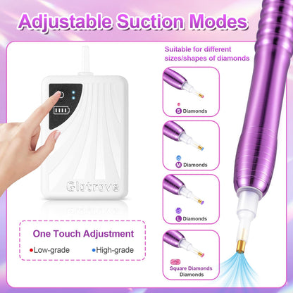 Glotrove Electric Diamond Painting Pen, Diamond Art Pens No Wax Needed, Accessories Tool Vacuum Drill Pen with Adjustable Suction Levels for Setting Stones