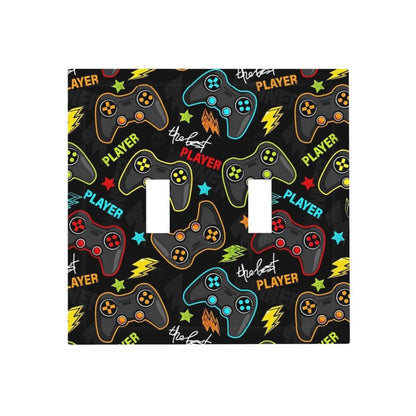 Kid Boys Gamer Gaming Game 2 Gang Double Toggle Light Switch Cover Electric Wall Plate Electrical Faceplate for Bathroom Home Living Room Jumbo Size Decor