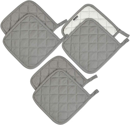 6 Pack Cotton Pot Holders Set, 7 Inch Heat Resistant Hot Pads for Cooking and Baking, Dark Grey