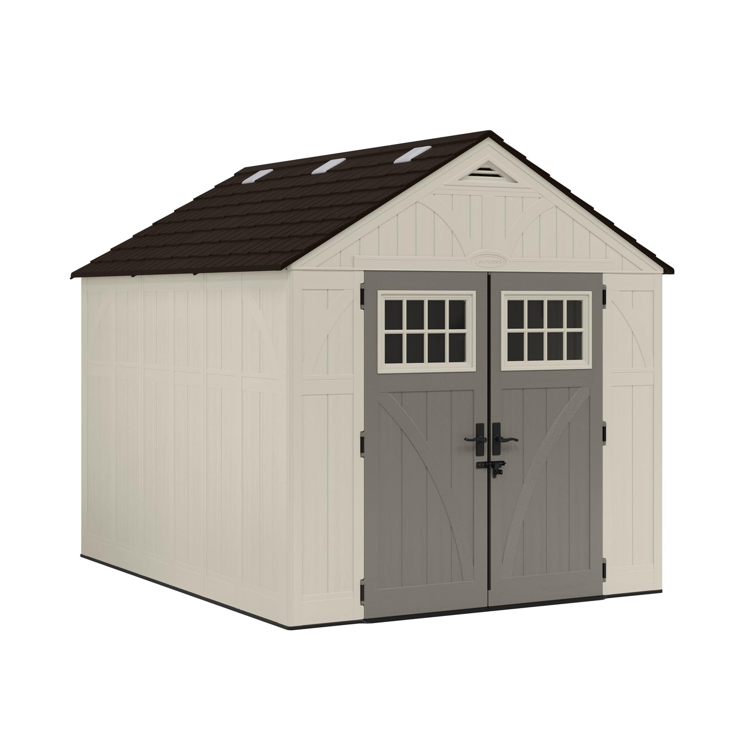 Suncast 8x10 Ft. Outdoor Storage Shed - Large Resin Outdoor Shed with Floor Included, Lockable Double Doors & Skylights. 547 Cu Ft Tremont Garden Resin Sheds for Lawn Tools, Riding Mowers, & Bikes