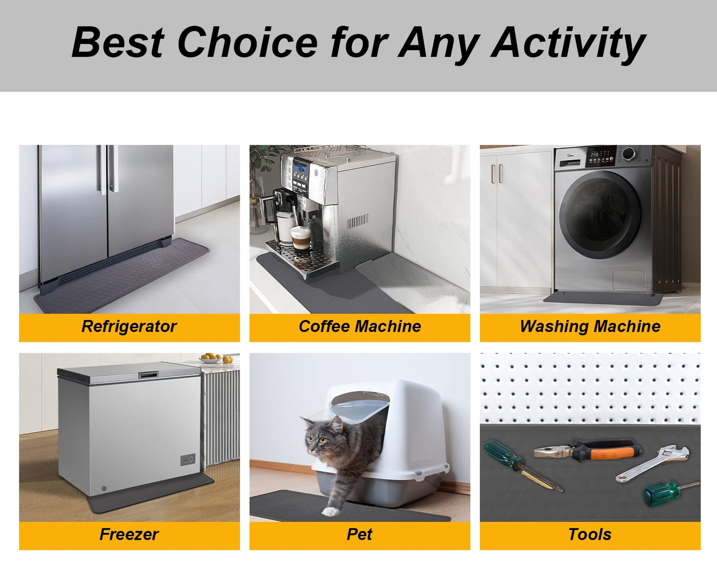 GMATCHUP Refrigerator Mat, Washing Machine Spill Liner, Drip Tray and Leak Catcher Mat, Fridge Mat Prevent Water Leakage and Floor Damage from Elecrical Equipment Heavy Duty 37.5'' x 8.5'' Grey