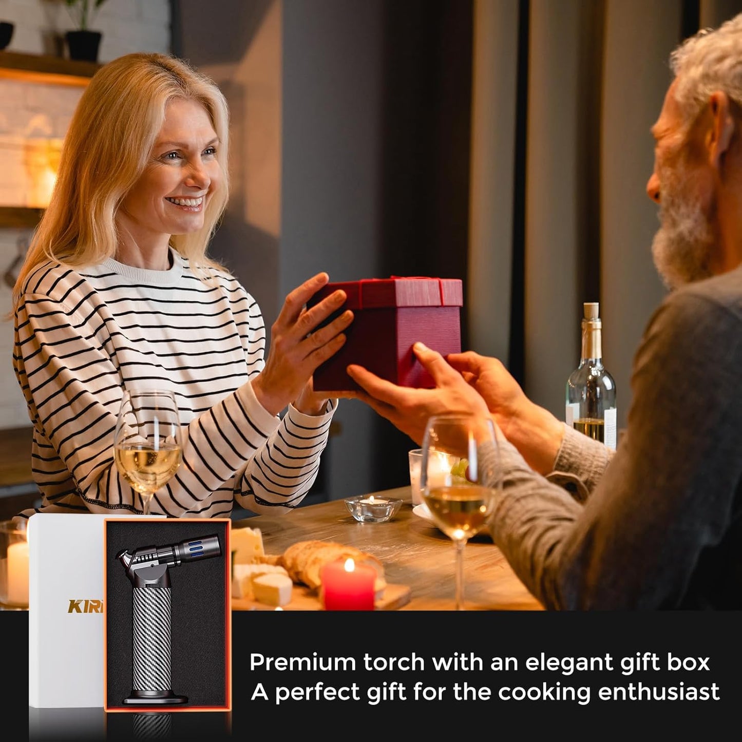 Quad Torch Lighter with Adjustable Flame, Refillable Windproof Blow Torch for Kitchen Cooking and BBQ
