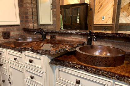 Premier Copper Products VR15SKDB 15-Inch Round Skirted Vessel Hammered Copper Sink