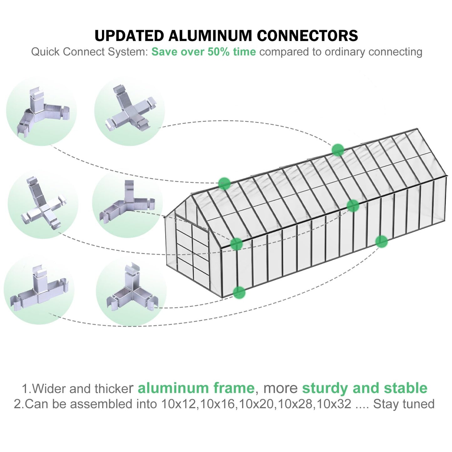 CDCASA 10x32 FT Greenhouse for Outdoors,Large Easy Assembly Thicker Aluminum Polycarbonate Greenhouses w/7 Windows, Double Doors, Walk-in Green House for Outside,Patio,Backyard,Garden