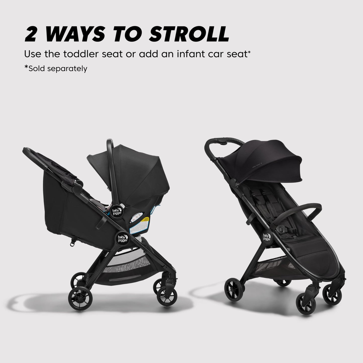 Baby Jogger® City Tour 2 Ultra-Compact Carry-On Approved Travel Stroller with Belly-Bar, Lightweight Baby Stroller with Easy One-Step Fold, Baby Travel Essential, Eco Black