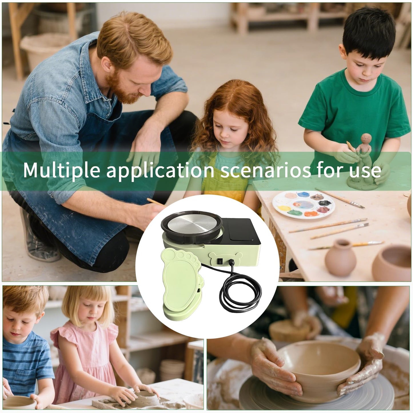 Pottery Wheel Machine with Foot Pedal, 6" Turntable Two-Way Rotation Clay Wheel，Electric Ceramic Forming Machine with Detachable Basin,DIY Clay Potter's Wheel Kit for Kids and Beginners Adults at Home