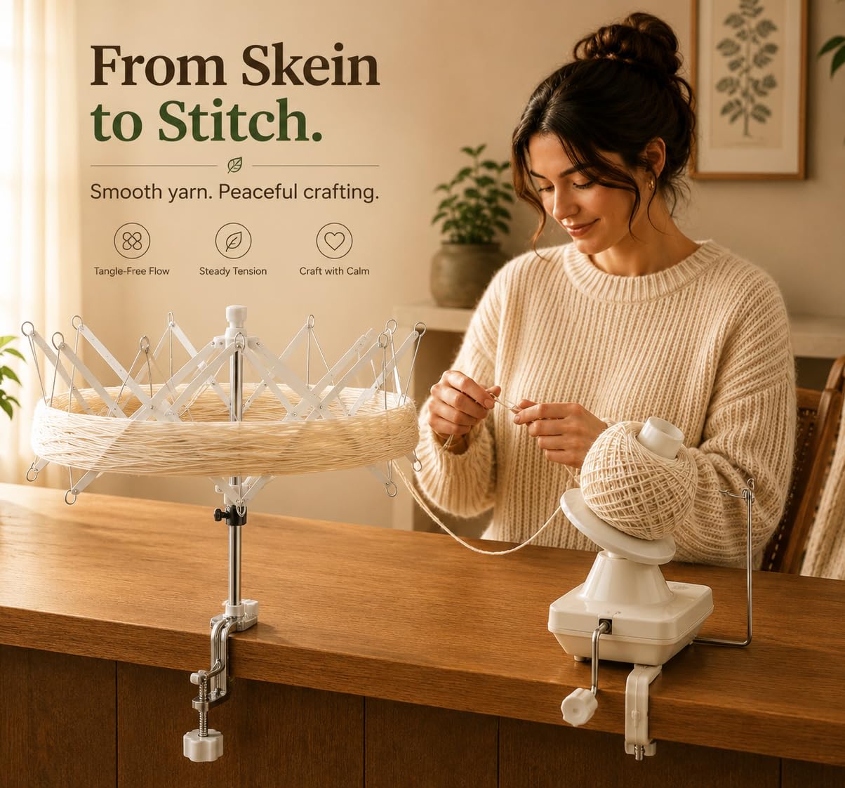ClarArti - Yarn Swift and Ball Winder Set – Hand-Operated Yarn Winder with Umbrella Swift for Knitting, Crochet & Yarn Cakes