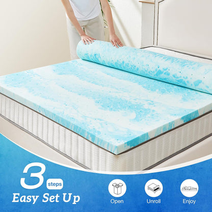 Sweetcrispy Memory Foam Mattress Topper - 4 Inch Thick Gel Infused Cooling Pad for California King Bed | CertiPUR US Certified, Ventilated & Breathable
