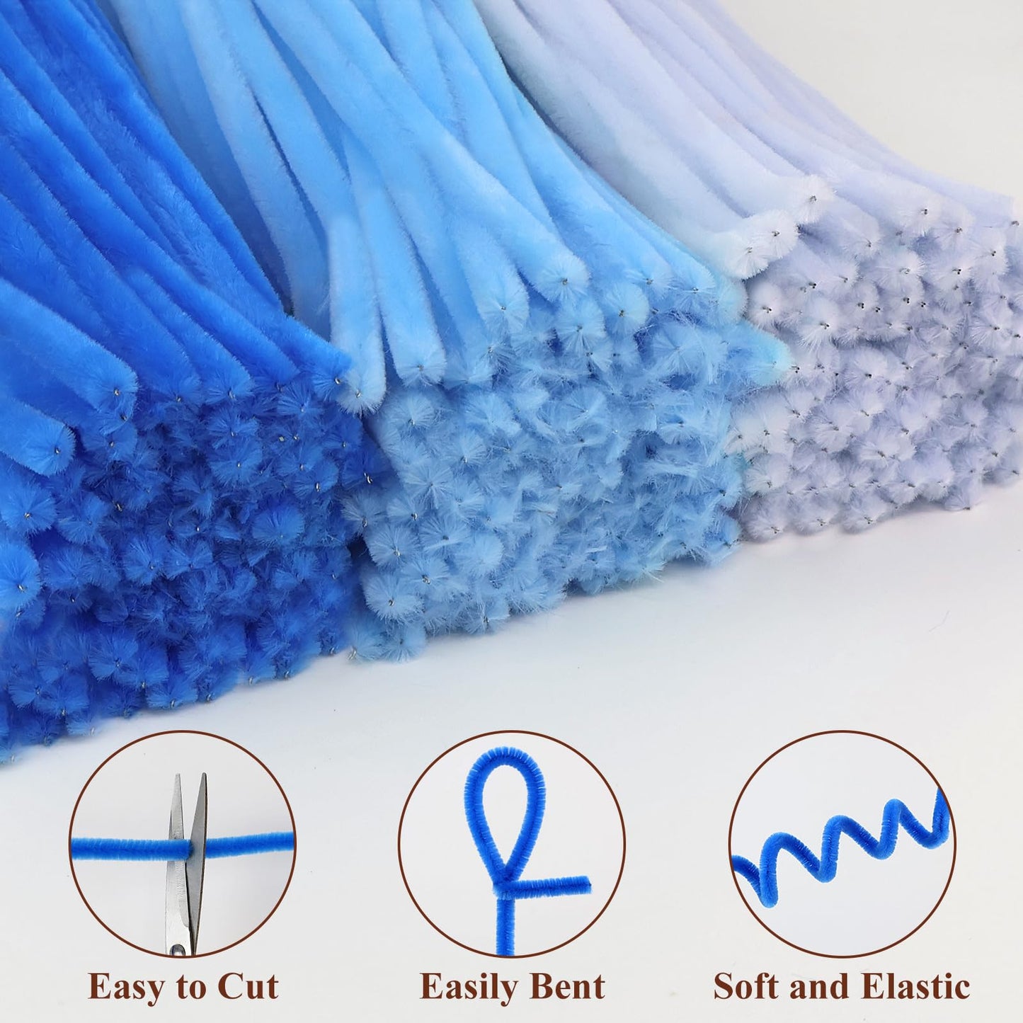 CHRORINE 320 Pcs Pipe Cleaners Bulk Pipe Cleaner Flower Kit Craft Supplies Soft and Flexible Creative Suitable for Art DIY Packaging and Decoration- Blue Tones