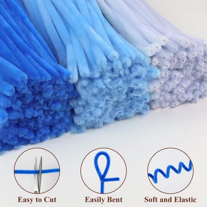 CHRORINE 320 Pcs Pipe Cleaners Bulk Pipe Cleaner Flower Kit Craft Supplies Soft and Flexible Creative Suitable for Art DIY Packaging and Decoration- Blue Tones
