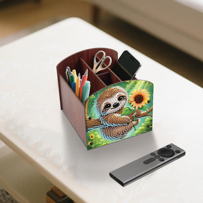AiYuanzsh Diamond Painting Wooden Desk Organizer, Sloth with Sunflower Design DIY Diamond Art Storage Box for Tabletop Decoration, Crystal Rhinestones Art Desktop Ornament Kit for Adults
