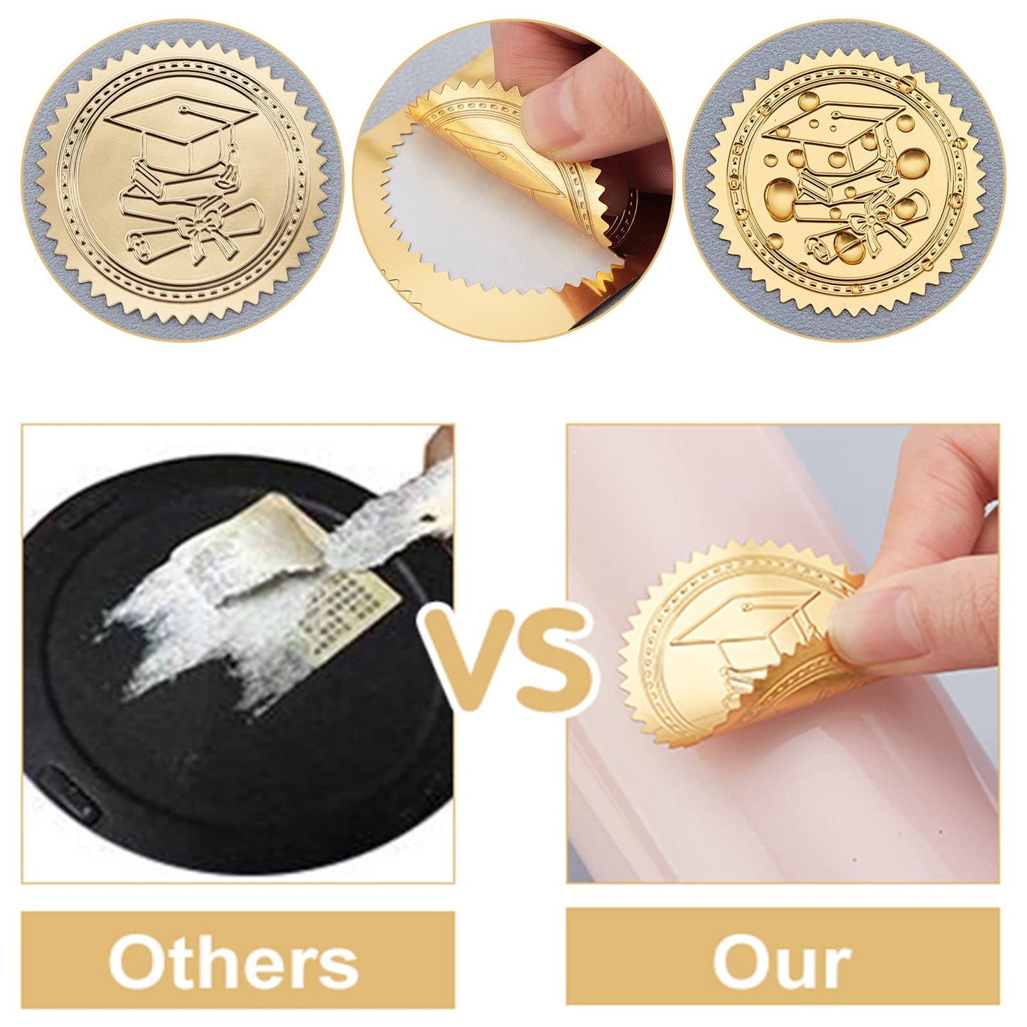 CRASPIRE 2" Gold Foil Sticker Halloween 100pcs Certificate Seals Gold Embossed Bat Moon Round Embossed Foil Seal Stickers for Envelopes Invitation Card Diplomas Awards Graduation