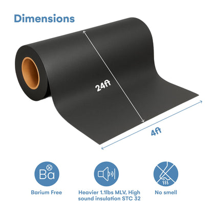 flybold Soundproofing Material Mass Loaded Vinyl 1.1 Lb Wall Soundproof Floor Outdoor Sound Barrier MLV with Acoustic Noise Barrier for Sound Proof Door Ceiling Cars (1.1 Lb 100 Sq. Ft)