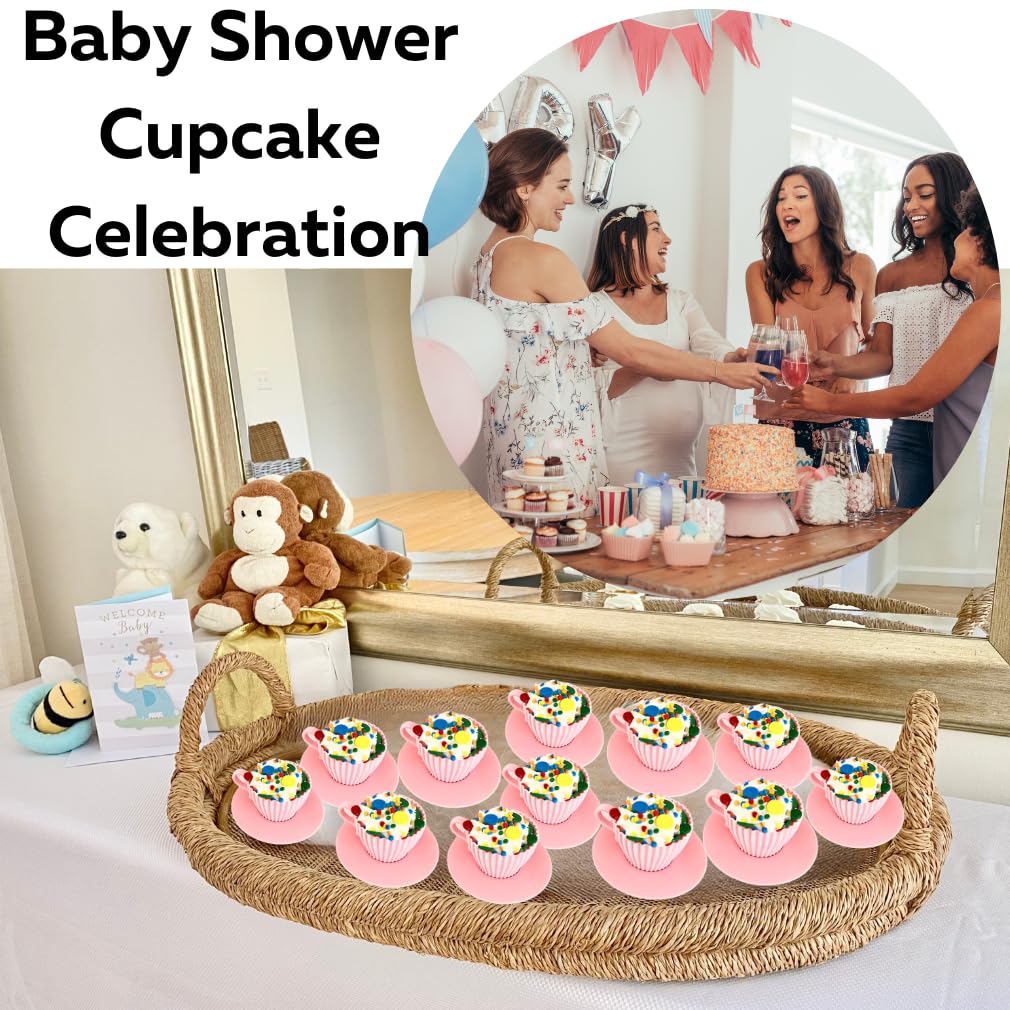Evelots Baking Cupcake Molds - Silicone Teacup Set - 48 Pc Set - Oven-Safe - Nonstick - Muffin Cups for Bridal/Baby Shower, Birthday/Tea Party - 24 Cups & 24 Saucers - BPA Free