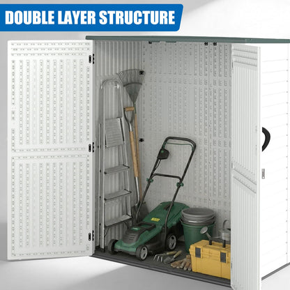 EHHLY Vertical Resin Storage Shed, 60 Cuft Garden Tool Sheds & Outdoor Storage, Plastic Outdoor Storage Cabinet Waterproof, 4.5 x 2.3 ft Backyard Outside Lawn Mower Storage Shed, Light Grey