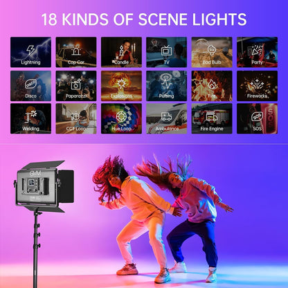 GVM 1300D RGB Video Light with Softbox, 65W LED Video Lighting Kit, 25000lux/0.5m, 360° Full Color Photography Lighting Kit, 2 Packs Led Panel Light for YouTube, Web Conference, Streaming