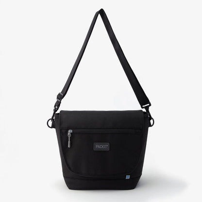 PackIt® Freezable Brooklyn Crossbody, Black, Engineered with EcoFreeze® Technology: Triple Layers for Protection, Ultimate Cooling, Removable Crossbody Strap, For Office Lunches, Fresh Food On the Go