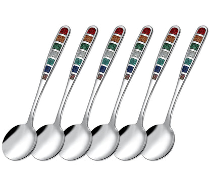YIHOR Premium 7.24" European Soup Spoons, Stainless Steel creative colorful enamel spoon drinking spoon, Dishwasher Safe Disinfection cabinet Set of 6
