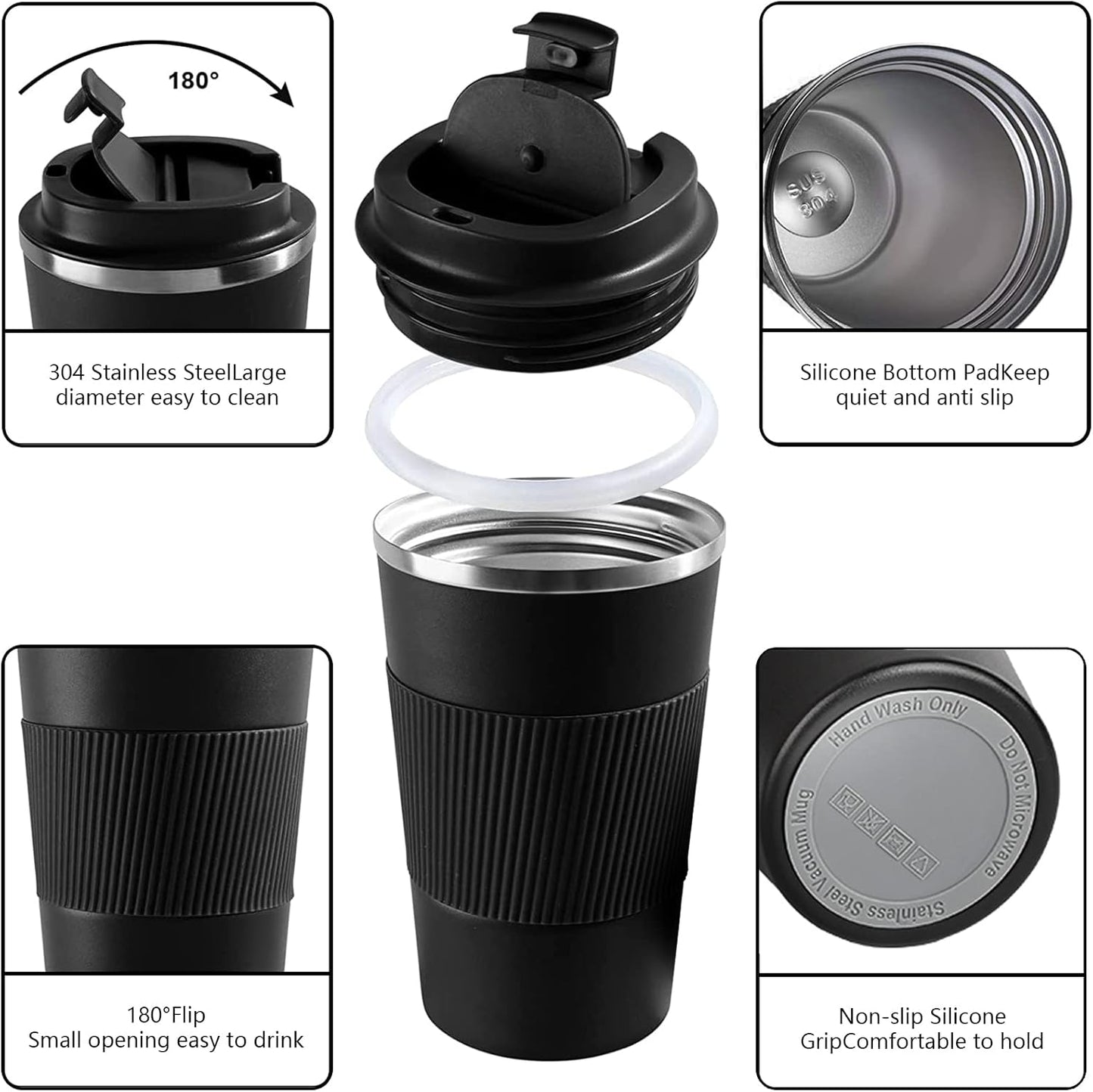 12 OZ) YINBAOGE Insulated Travel Coffee Mug, Spill & Leak Proof, Portable To Go Camping Stainless Steel Coffee Tumbler