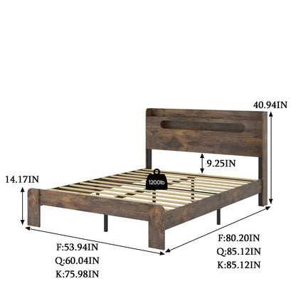 Ball & Cast King Size Bed Frame,Wood Platform Bed Frame King with Storage Headboard, LED Light & USB Port,Noise Free,No Box Spring Needed,Easy Assembly,Dark Brown