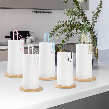 Wood Paper Towel Holder with Fixer, Free-Standing Kitchen Towel Holder with Non-Slip Wooden Base - White