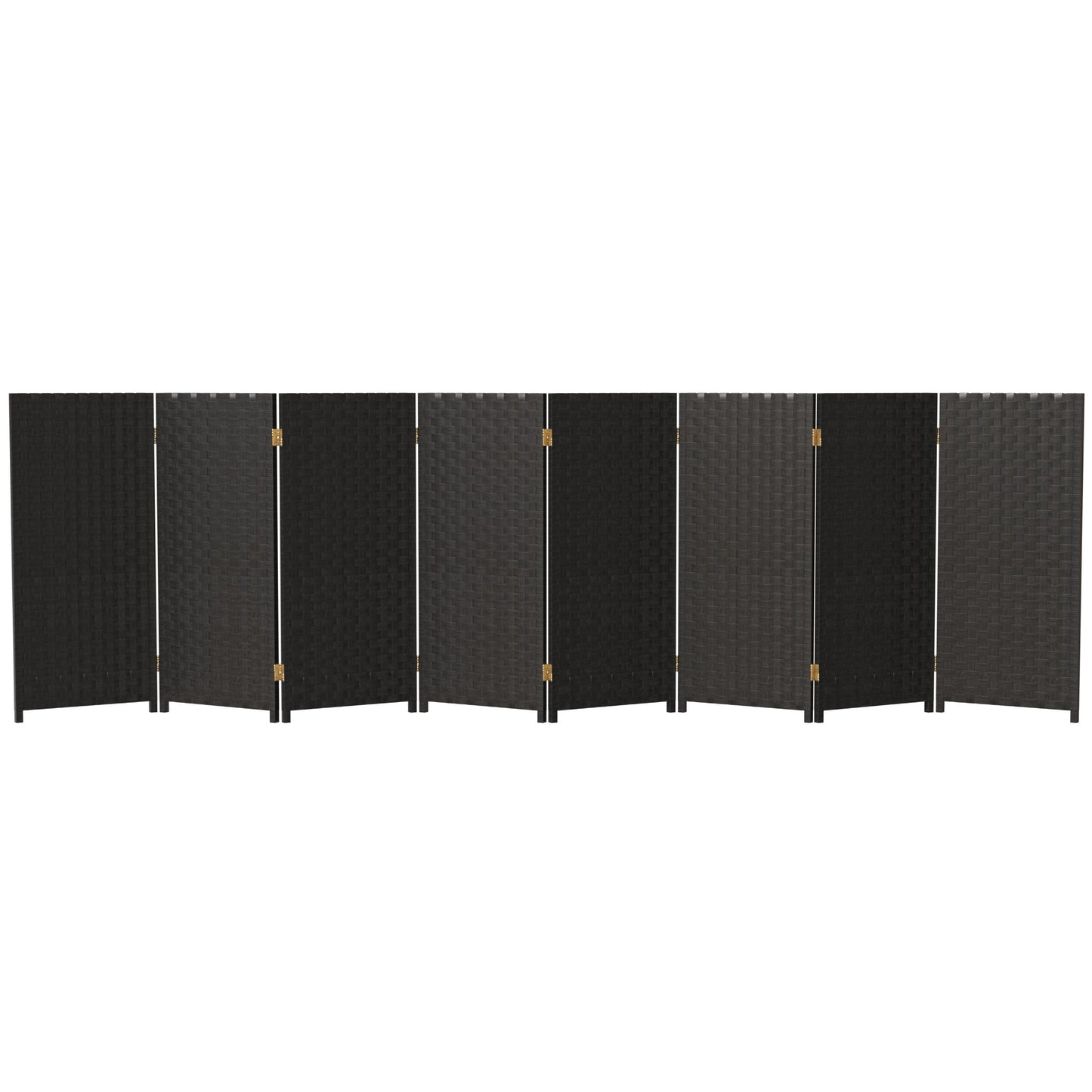 Red Lantern 3 ft. Short Woven Fiber Folding Screen - 8 Panel - Black