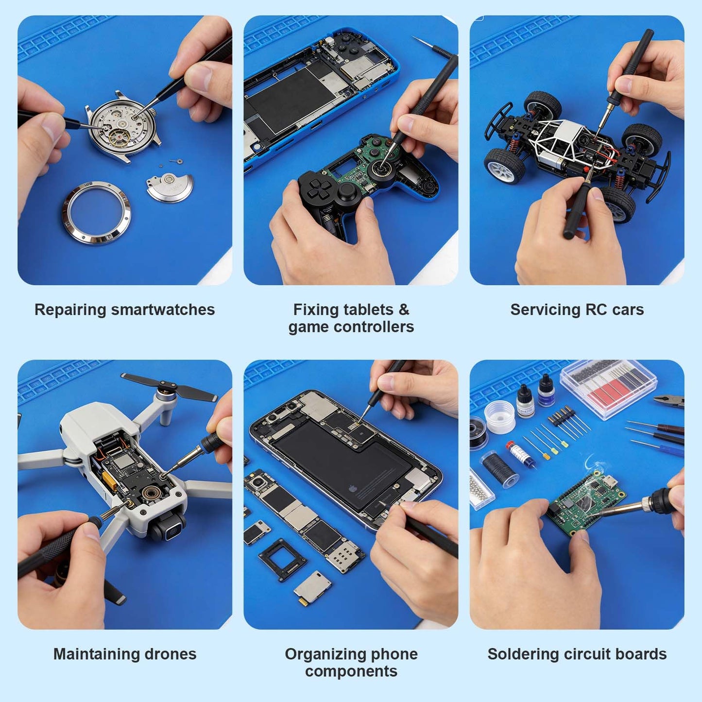 Boshanix Silicone Soldering Mat 13.8"x23.7" - 932°F Heat Resistant Work Mat with 111 Grid Cells & Anti-Static Wrist Strap, Large Repair Pad for Electronics, Soldering Station, Phone Repair