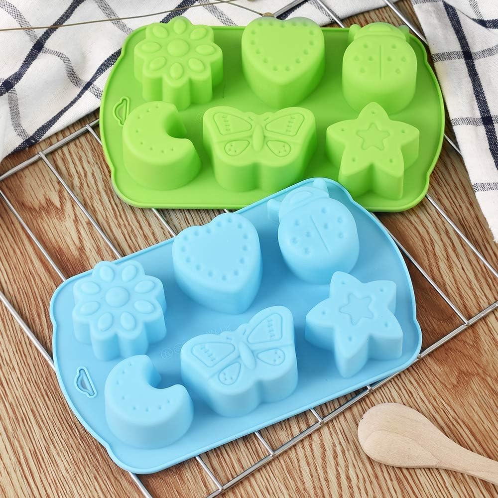 Newk Insects Silicone Candy Mold - 4 Packs 6-Cavity Animal Butterfly Moon Star 3D Bakeware Mold for Candies, Chocolate