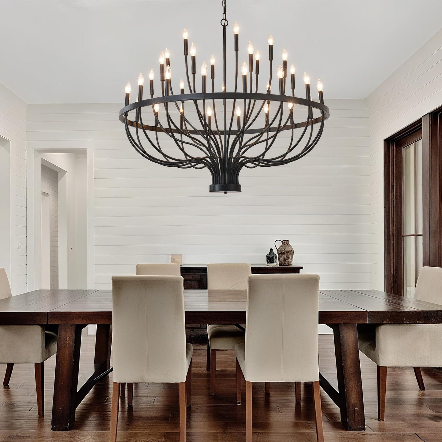 HHR 48-Inch Farmhouse Foyer Chandelier Entryway High Ceiling, 33-Light Candle Chandelier Light Fixtures Modern Black Chandeliers for Dining Room Bedroom Hallway Kitchen Living Room