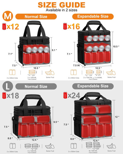 Pritent Lunch Box For Men Women Double Deck Insulated Lunch Bag For Men Woman Leakproof Expandable Cooler Bag with Adjustable Shoulder Strap for Work Picnic School(Black,Medium)