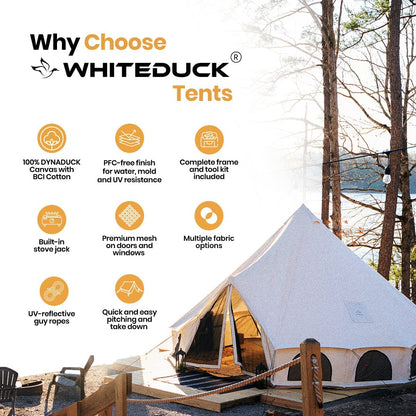 WHITEDUCK Avalon Canvas Bell Tent - Luxury All Season Tent for Camping & Glamping Made from Premium & Breathable 100% Cotton Canvas w/Stove Jack, Mesh (13' (4M), Fire Water Repellent)