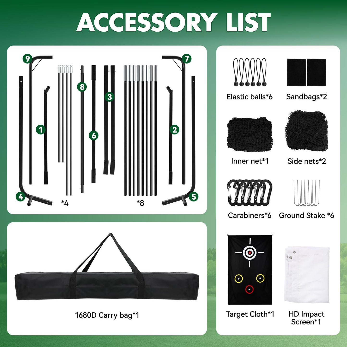 10x8FT Golf Practice Net with 2 Net Side Barriers Outdoor Indoor Golfs Hitting Net with HD Impact Screen Kit for Backyard Home Easy Set up Golf Training for Garage