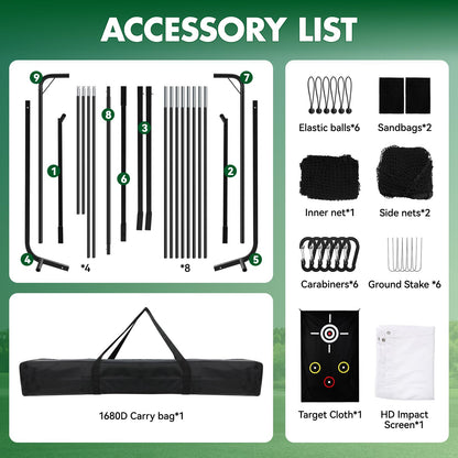 10x8FT Golf Practice Net with 2 Net Side Barriers Outdoor Indoor Golfs Hitting Net with HD Impact Screen Kit for Backyard Home Easy Set up Golf Training for Garage