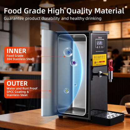 TERUISI Commercial Hot Water Dispenser, 1600W Electric Water Boiler Countertop, 30L(8Gal)/H Step-Heating Stainless Steel Water Dispenser with 86°F-212°F Temperature Control for Office Bars Hotel, 8L