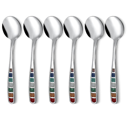 YIHOR Premium 7.24" European Soup Spoons, Stainless Steel creative colorful enamel spoon drinking spoon, Dishwasher Safe Disinfection cabinet Set of 6