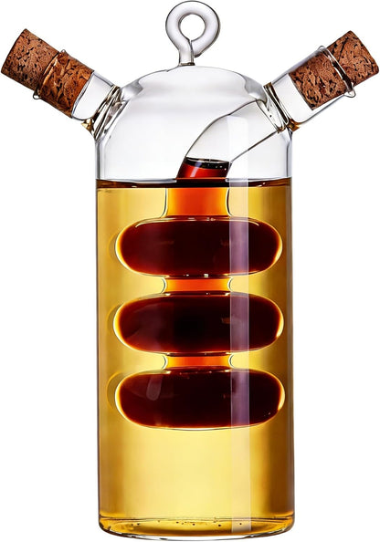 2 1 ELETON in Glass Oil and Vinegar Bottle Borosilicate Cruet with Triple-Bubble Inner Chamber, Dual Dispenser