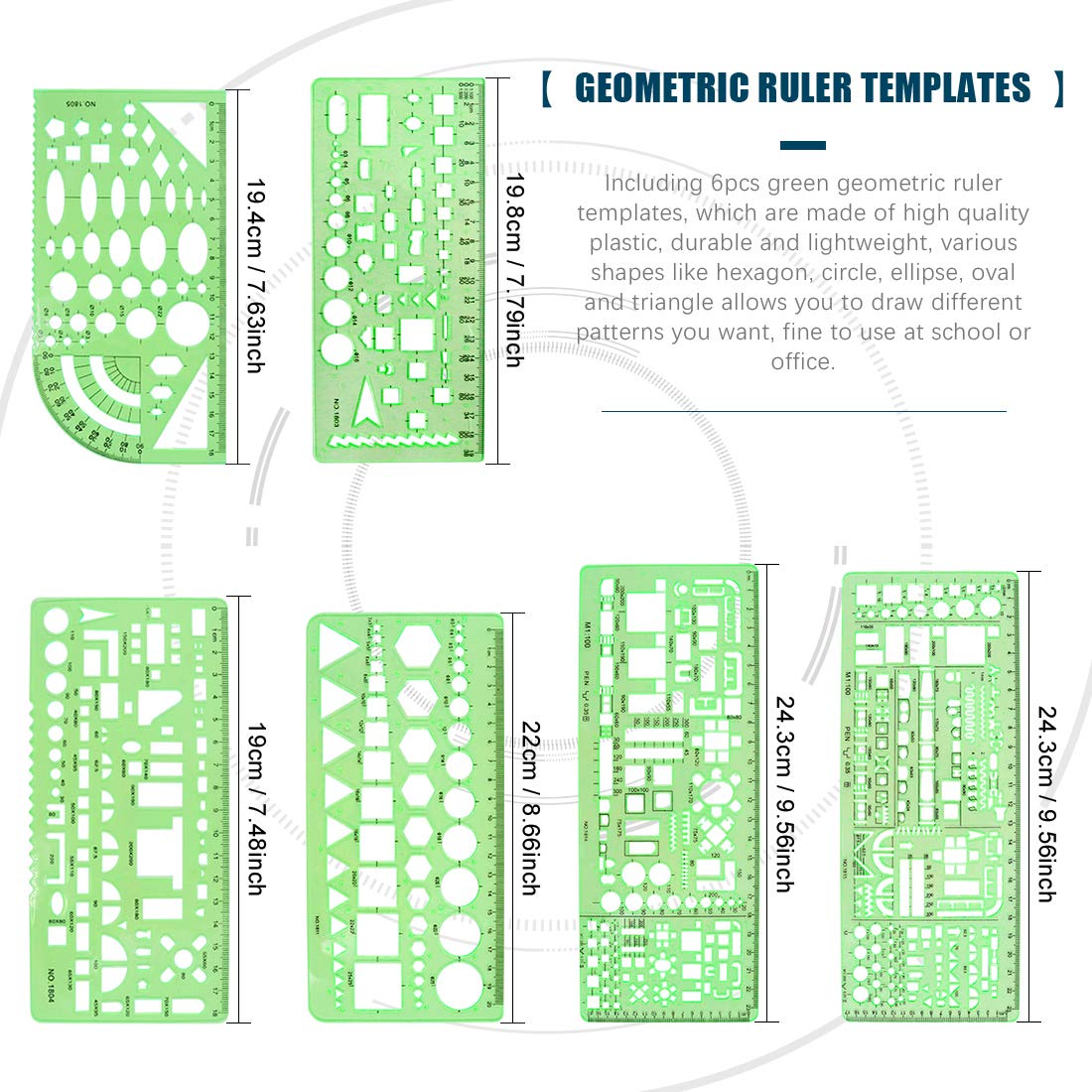 Glarks 16 Pieces Measuring Templates Building Formwork Stencils Geometric Drawing Rulers and Triangular Architect Scale Ruler with Pencil, Pencil Lead Refills, Eraser for Office and School