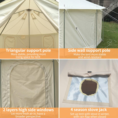 DANCHEL OUTDOOR B6 Luxury Glamping Wall Tent w/Stove Jack, No Center Pole, Higher Side Wall, 900D Flame Retardant Oxford for 4 Season 6-7 Person Family Yurt Cabin Glamping Camping,5m/16.4ft