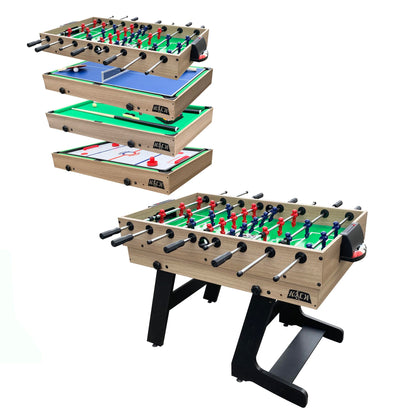 KICK Quatro 55" 4-in-1 Multi Game Table (Brown) – Foosball, Billiards/Pool, Push Hockey & Ping Pong